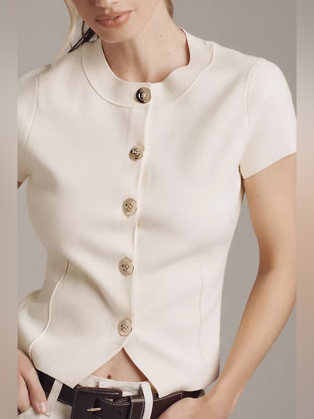 Maeve Crew-Neck Split-Hem Cardigan
